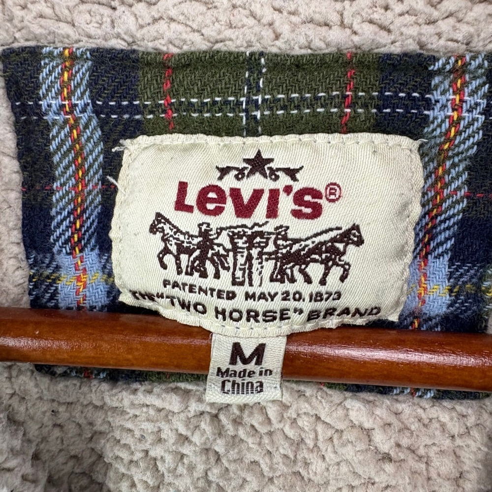 Levis Mens Sherpa Lined Flannel Shirt Jacket Medium Distressed Bleached - Picture 2 of 9